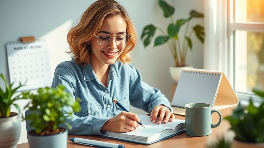 Motivated woman starting her journal, women