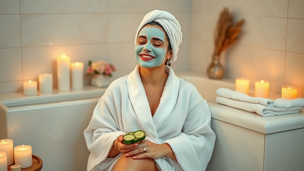 Woman enjoying an at-home spa moment, highlighting the benefits of relaxation and comforts for joyfulness through self-care