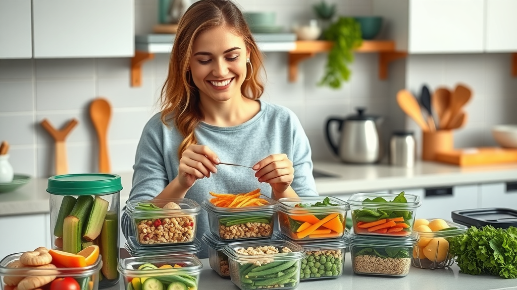Woman meal prepping balanced healthy food according to the 3 3 3 rule for women
